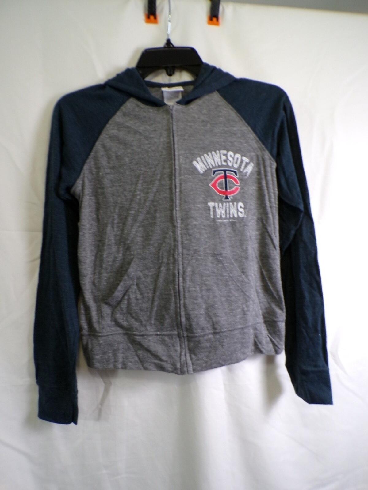 Minnesota Twins Full Zip Hoodie Boys L TC Logo Gray Raglan Sleeves