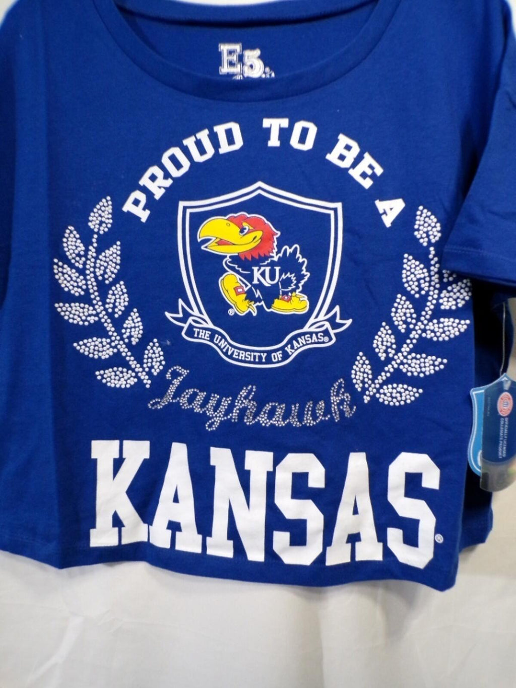 E5 College Classics Kansas Jayhawks Women's Cropped T-Shirt Medium Blue