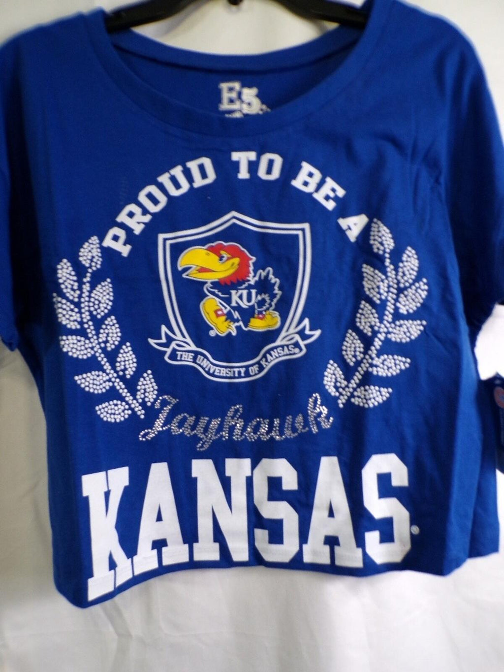 E5 College Classics Women's Kansas Jayhawks Blue Cropped T-Shirt Medium