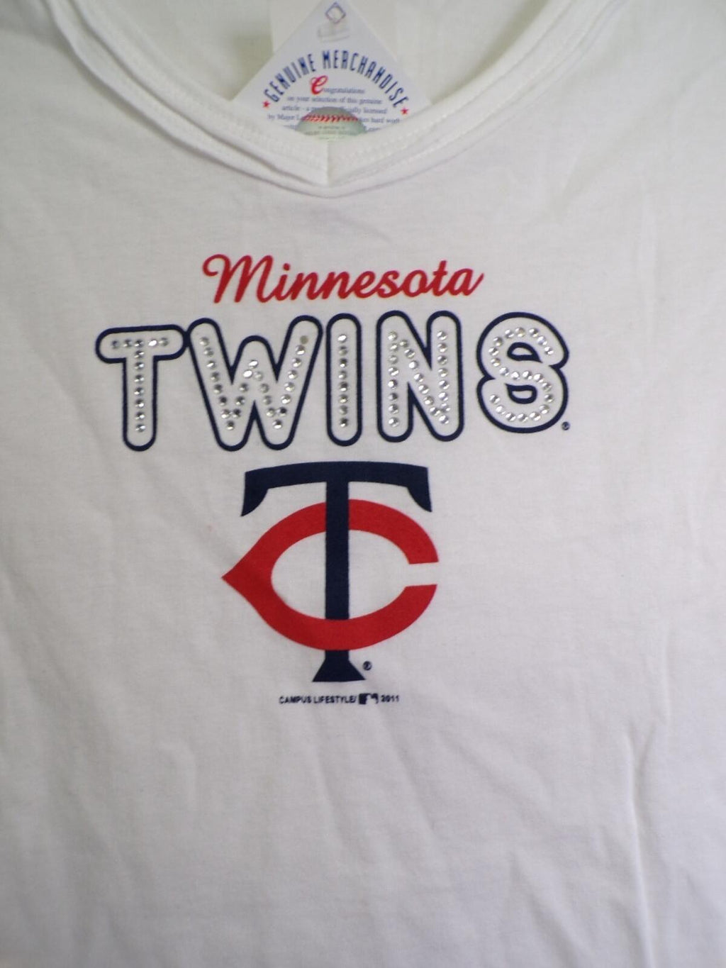 Genuine Merchandise Women's Minnesota Twins V-Neck T-Shirt Size S Rhinestone
