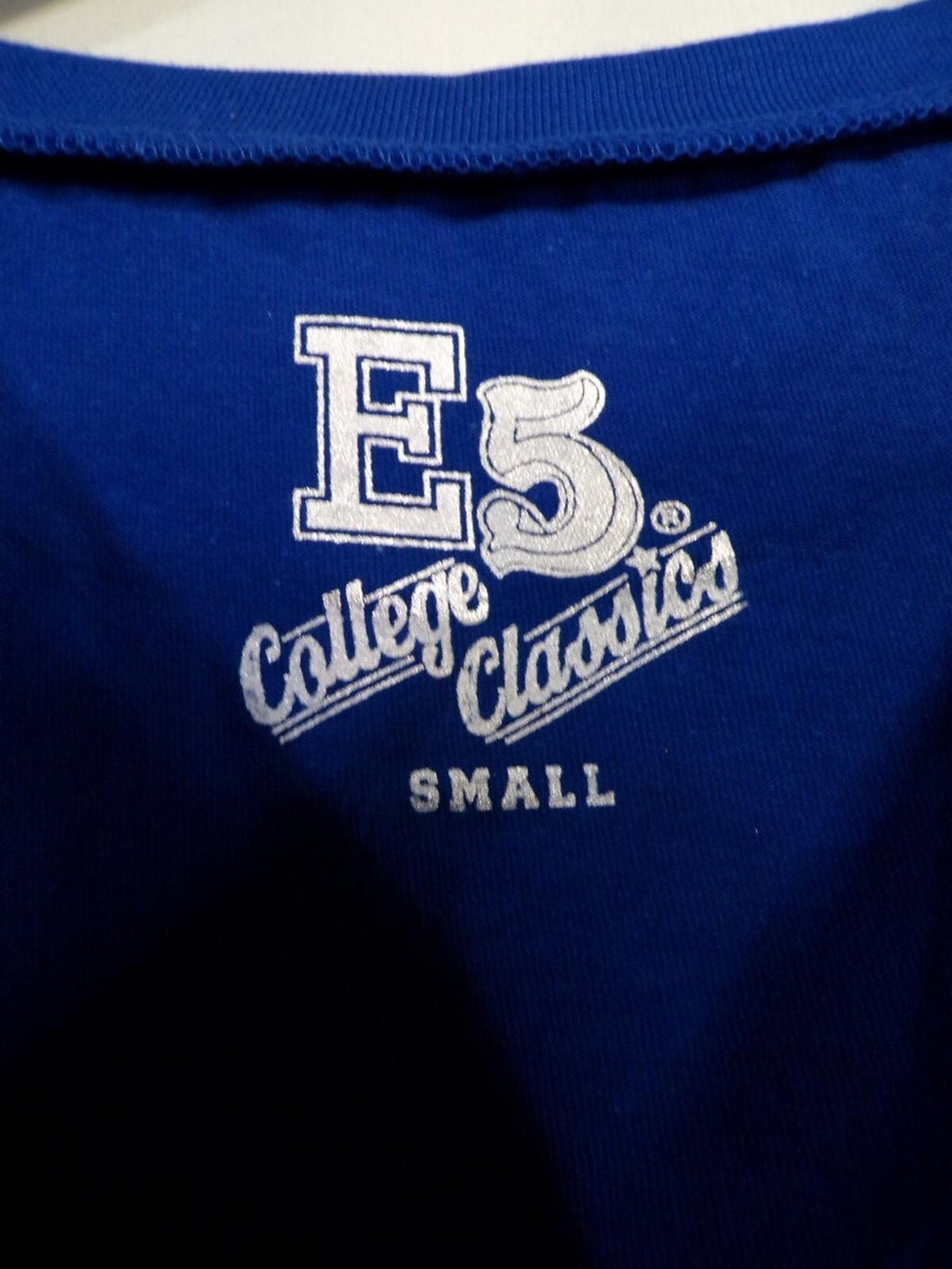 E5 College Classics Women's Cropped Kansas Jayhawk T-Shirt Small Blue