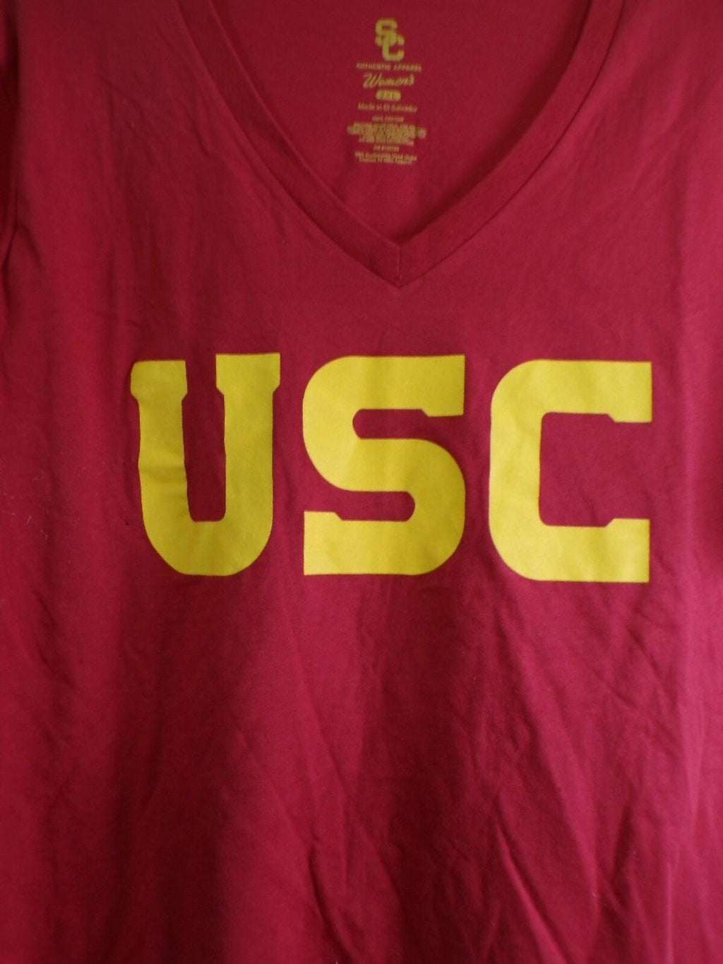 SC Women's USC Trojans Red V Neck T-Shirt L 100% Cotton Jersey Collegiate