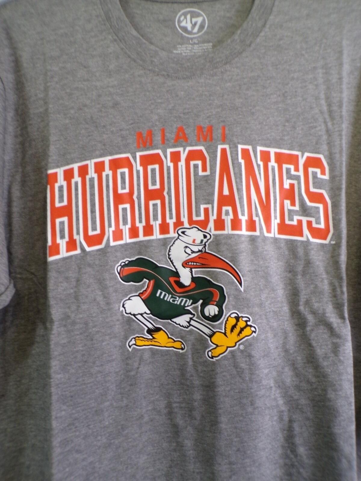 47 Brand Men's Miami Hurricanes Gray Graphic T-Shirt Large L