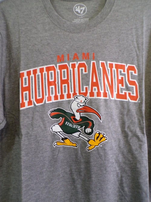 47 Brand Men's Miami Hurricanes Gray Graphic T-Shirt Large L
