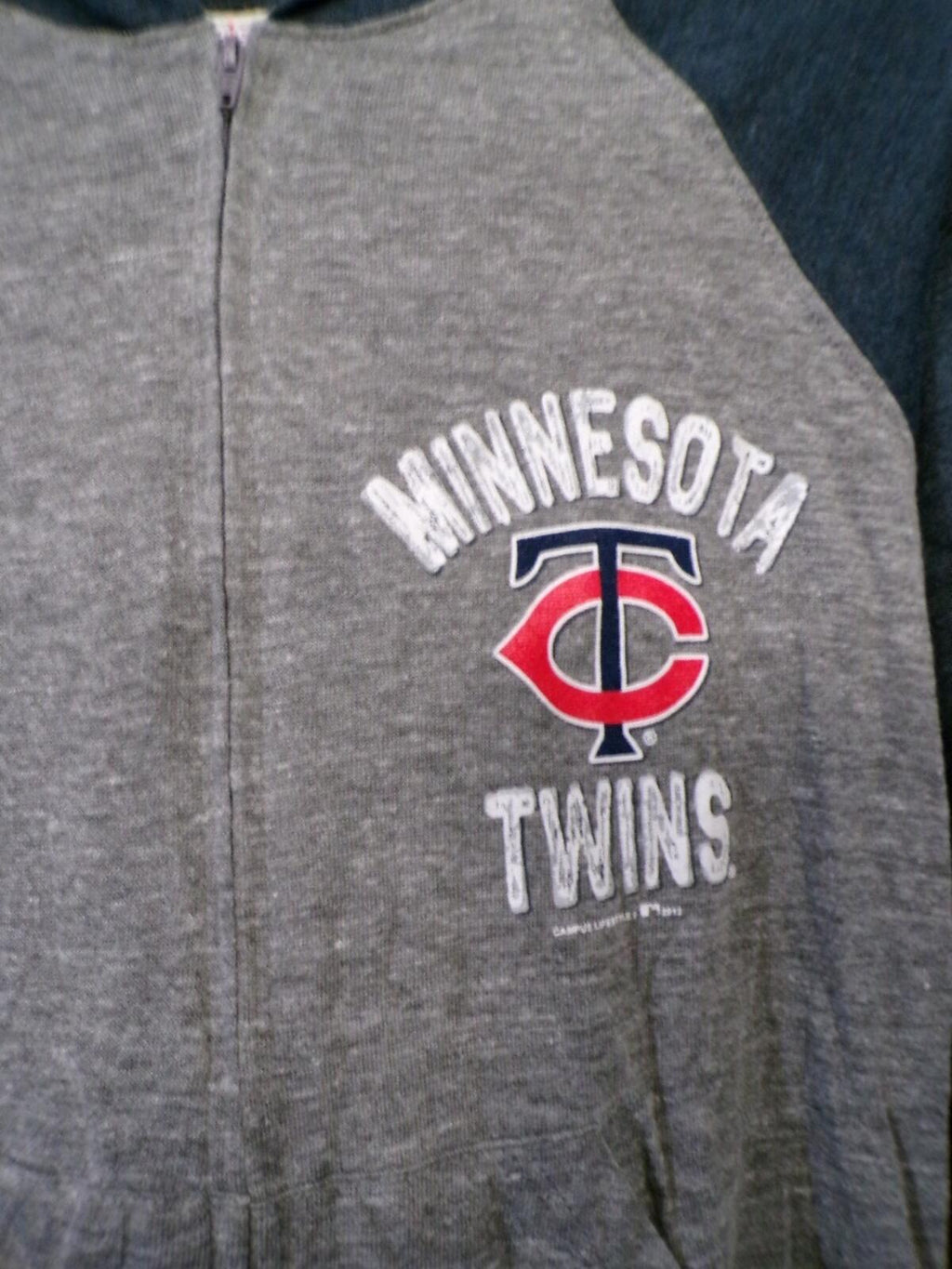 Women's Minnesota Twins Full Zip Hoodie Gray Navy Raglan S