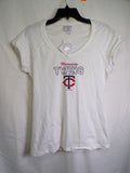 Campus Lifestyle Minnesota Twins Women L White Rhinestone Scoop T-Shirt