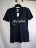 Campus Lifestyle Milwaukee Brewers Women's S V-Neck T-Shirt Navy