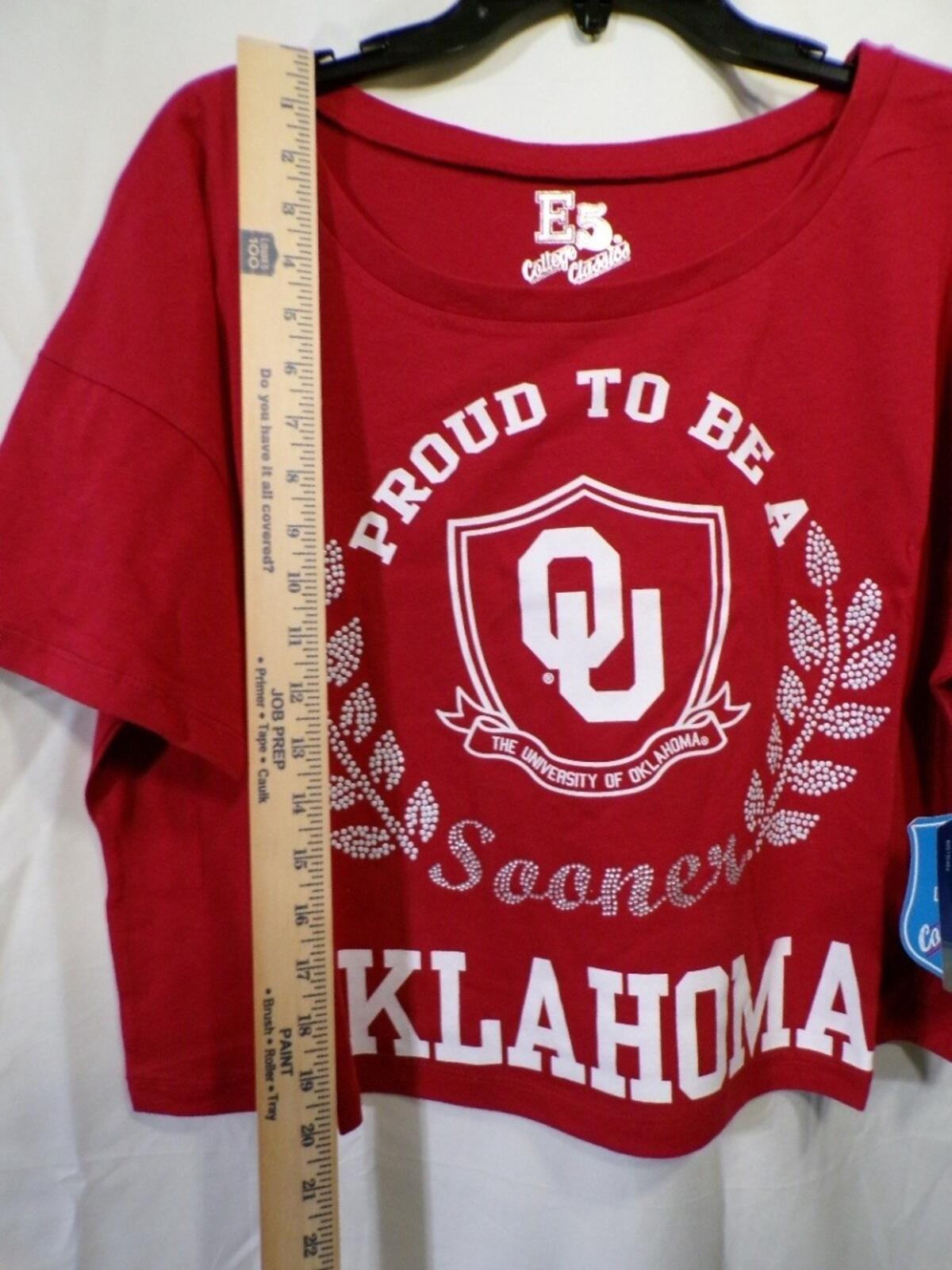 E5 College Classics OU University of Oklahoma Women's Cropped T-Shirt XL Red