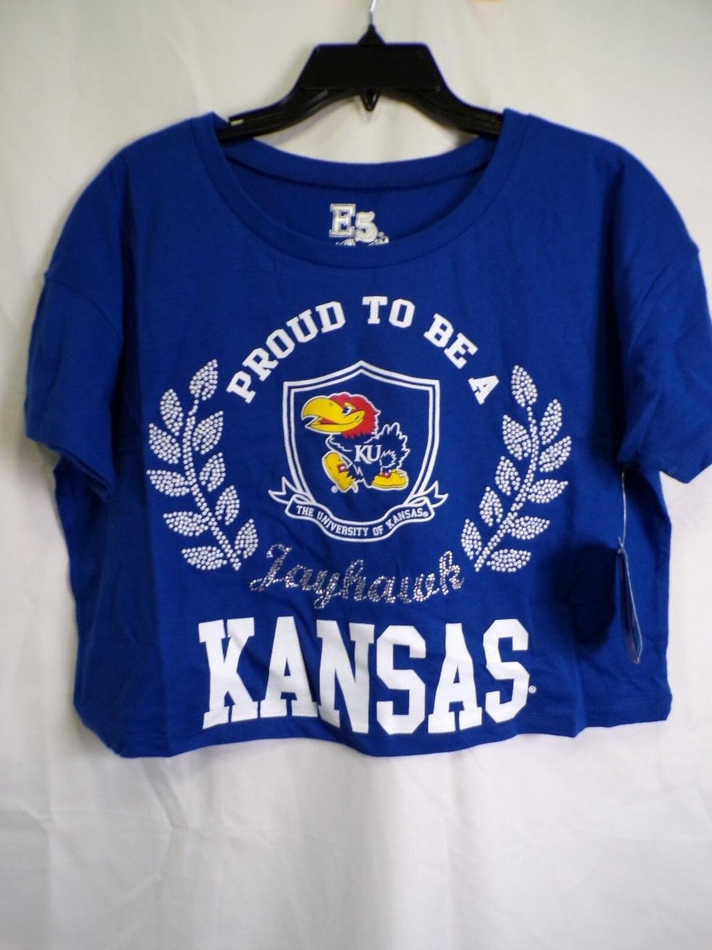 E5 College Classics Kansas Jayhawks Women's Cropped T-Shirt Small Blue