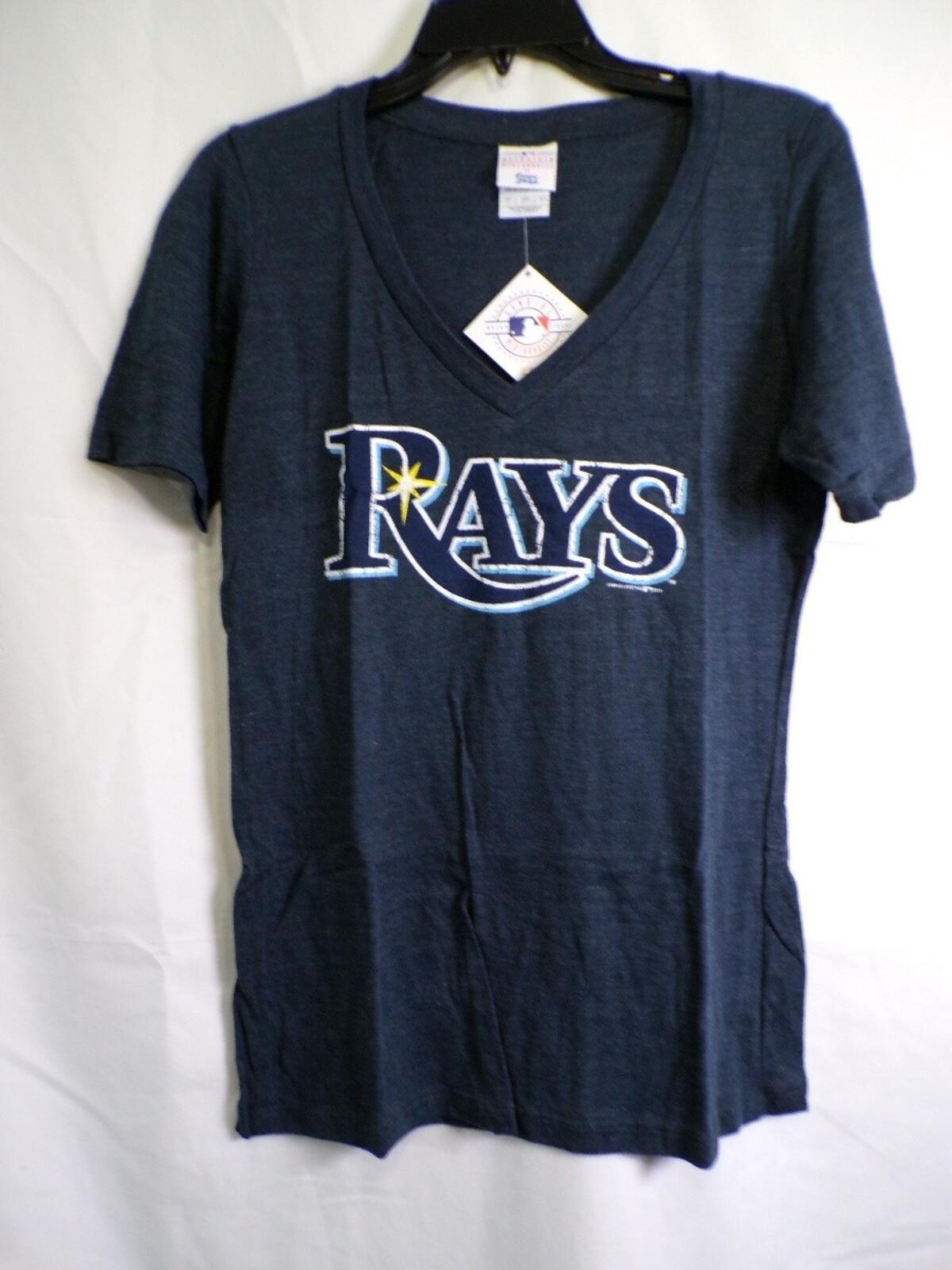 Majestic Women's Tampa Bay Rays V Neck T-Shirt Navy Large Jersey