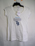 Women's Tampa Bay Rays White V Neck Rhinestone T-Shirt Size S