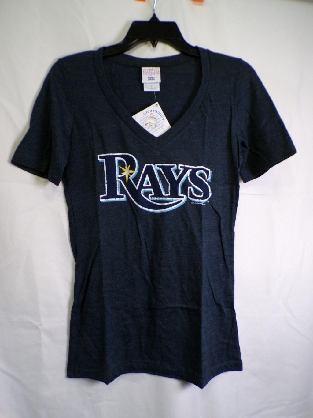 Women's Tampa Bay Rays V Neck T Shirt Medium Navy RAYS