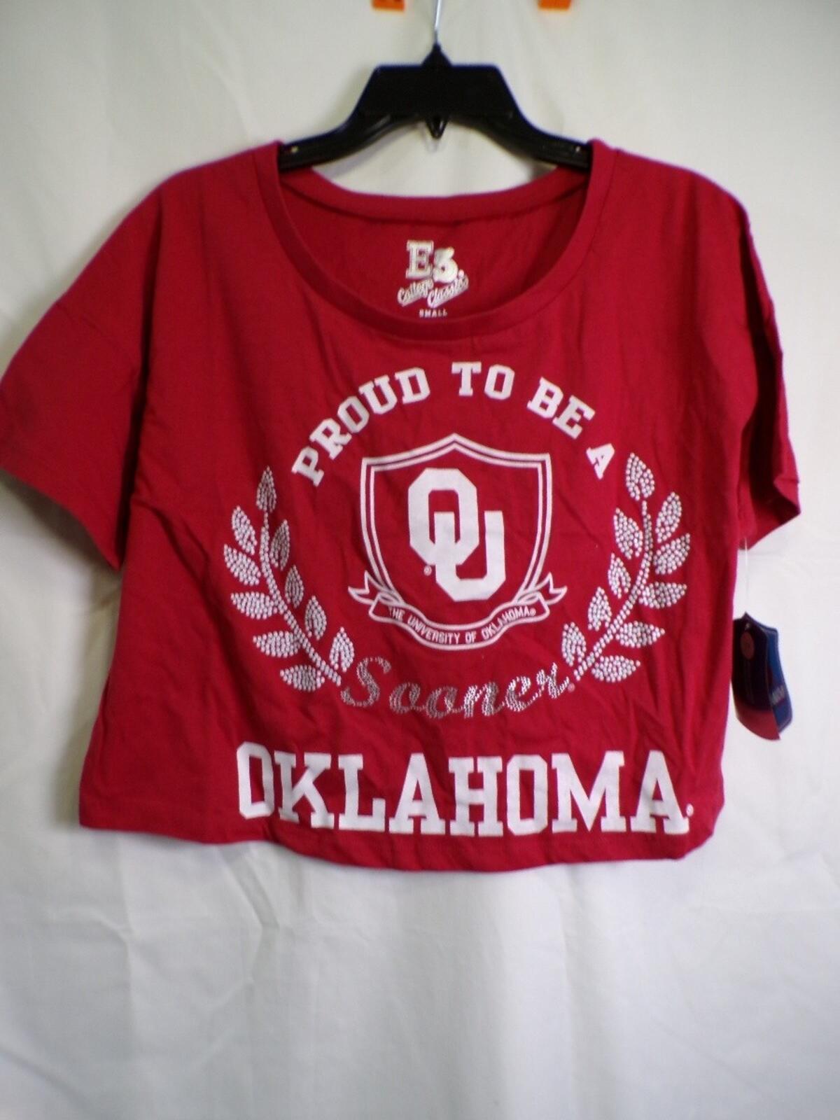 E5 College Classics Women's Cropped T-Shirt Oklahoma Sooners Size S Crimson