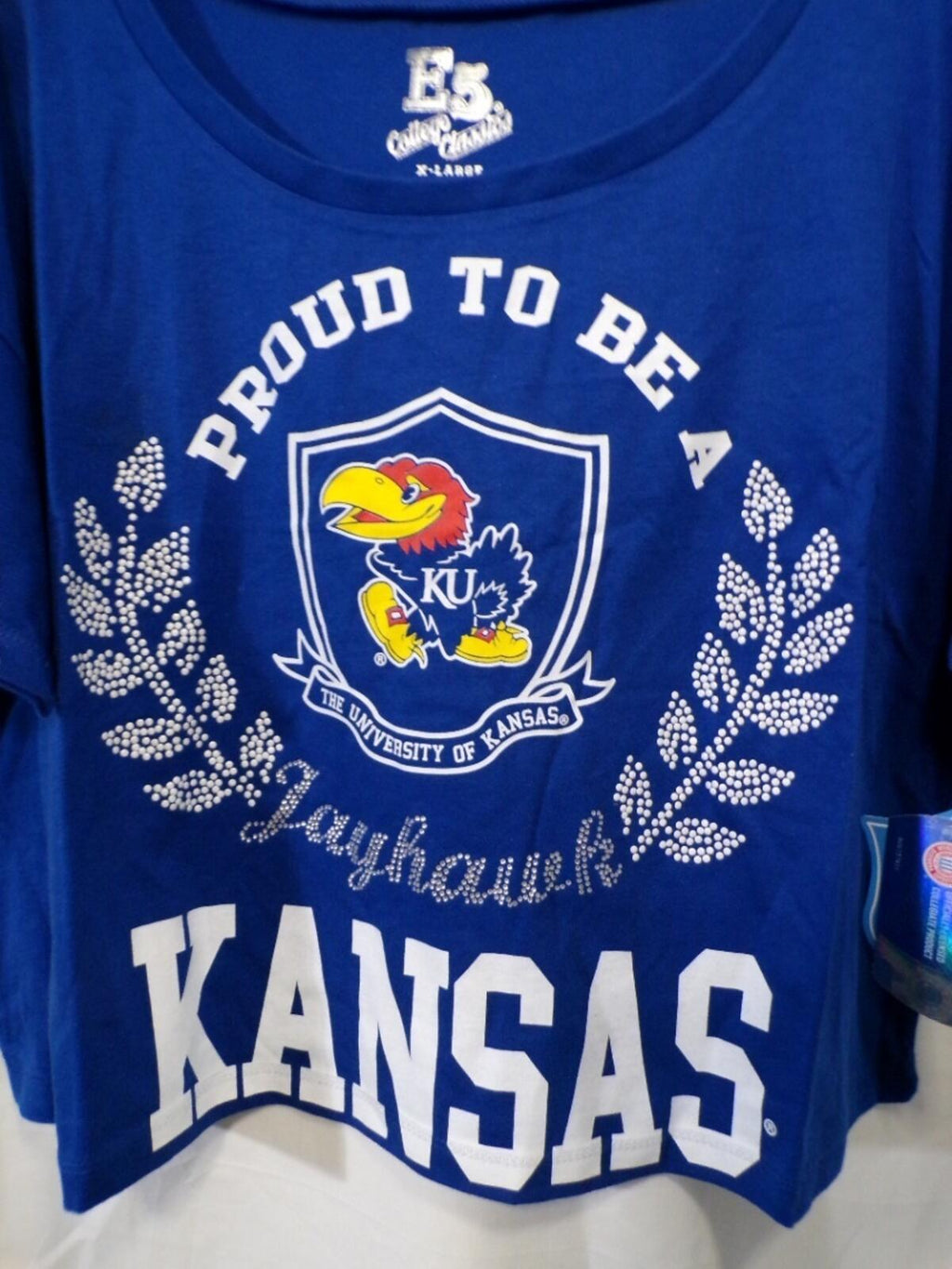 E5 College Classics Women's Kansas Jayhawks Cropped T-Shirt XL Blue