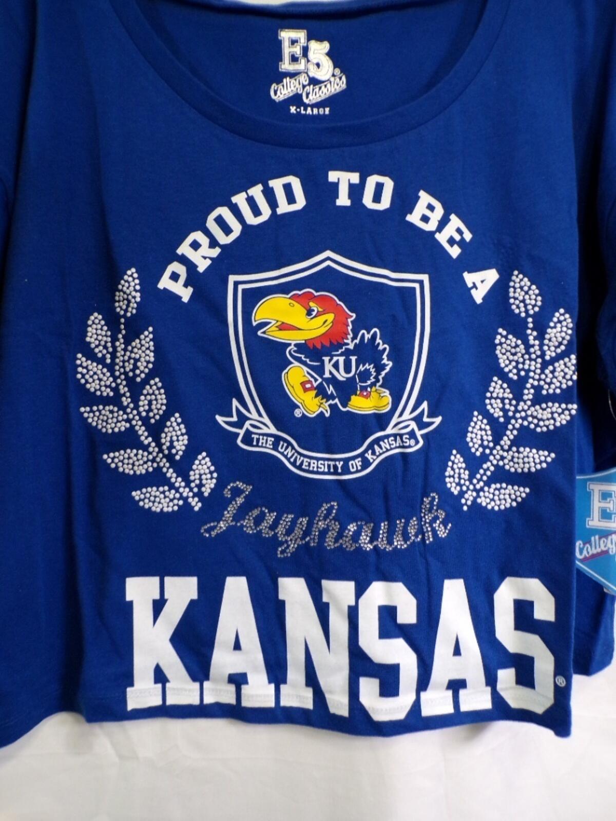 E5 College Classics Kansas Jayhawks Women's Cropped T Shirt XL Royal Blue