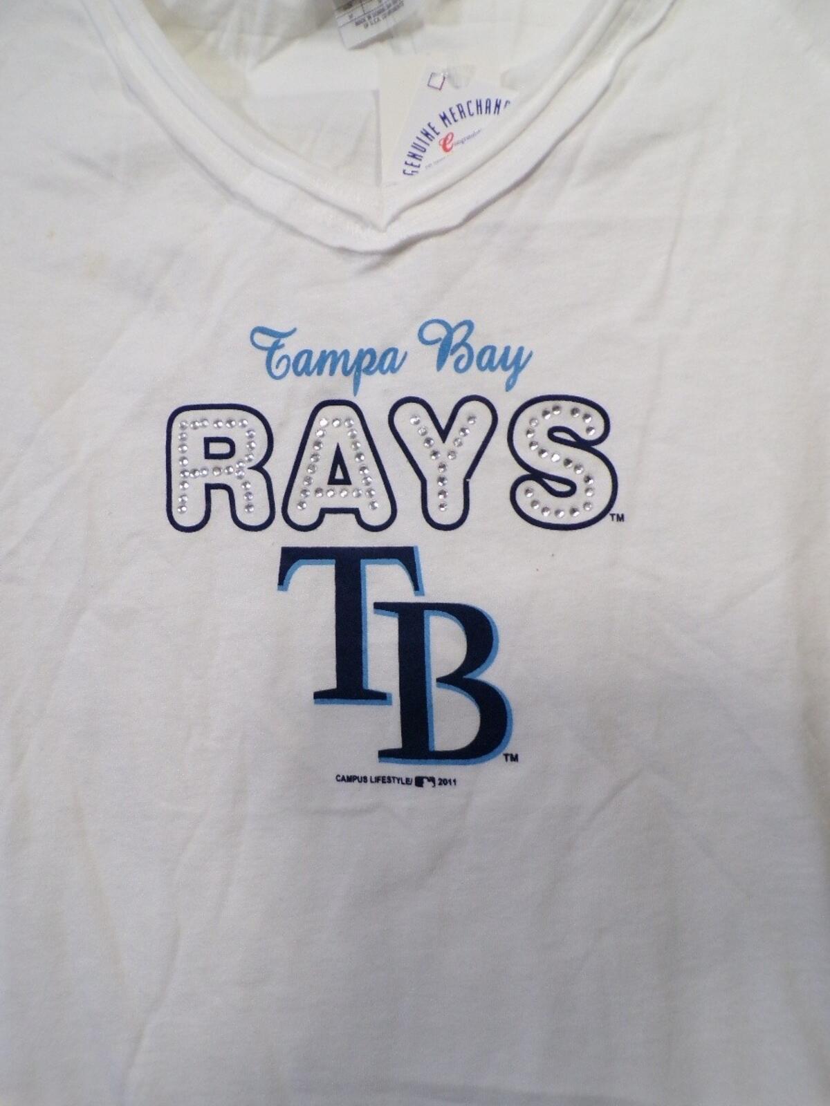 Tampa Bay Rays Women's V Neck T Shirt M Genuine Merchandise Rhinestone