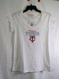 Lifestyle Women's Minnesota Twins Rhinestone V Neck T Shirt Large L White