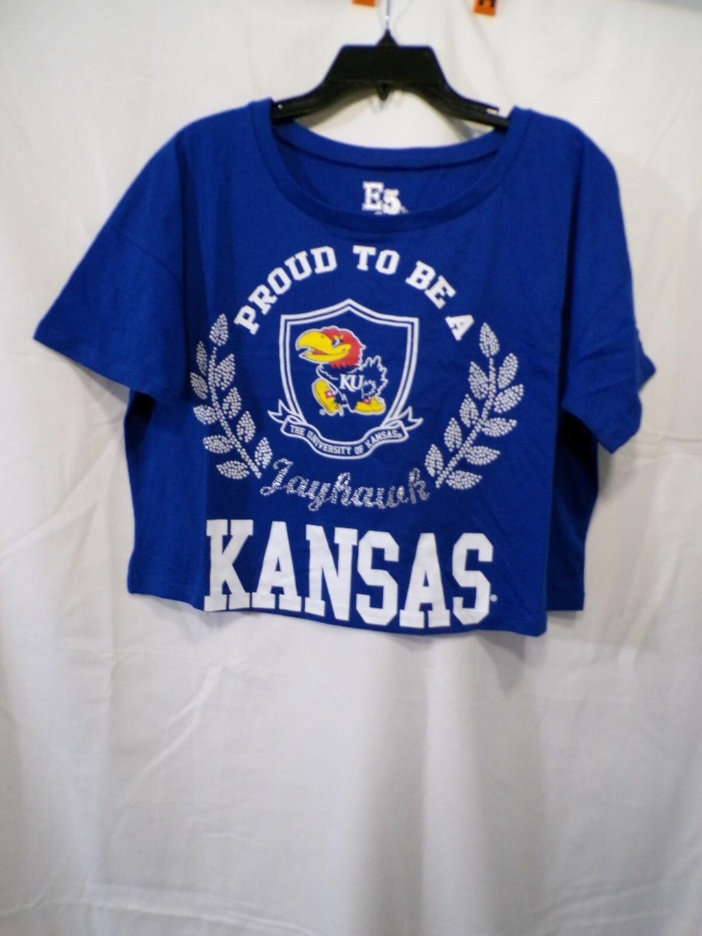 E5 College Classics Kansas Jayhawks Women's Cropped T-Shirt M Blue