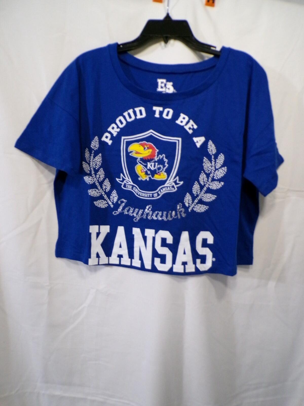 E5 College Classics Kansas Jayhawks Women's Cropped T-Shirt M Blue