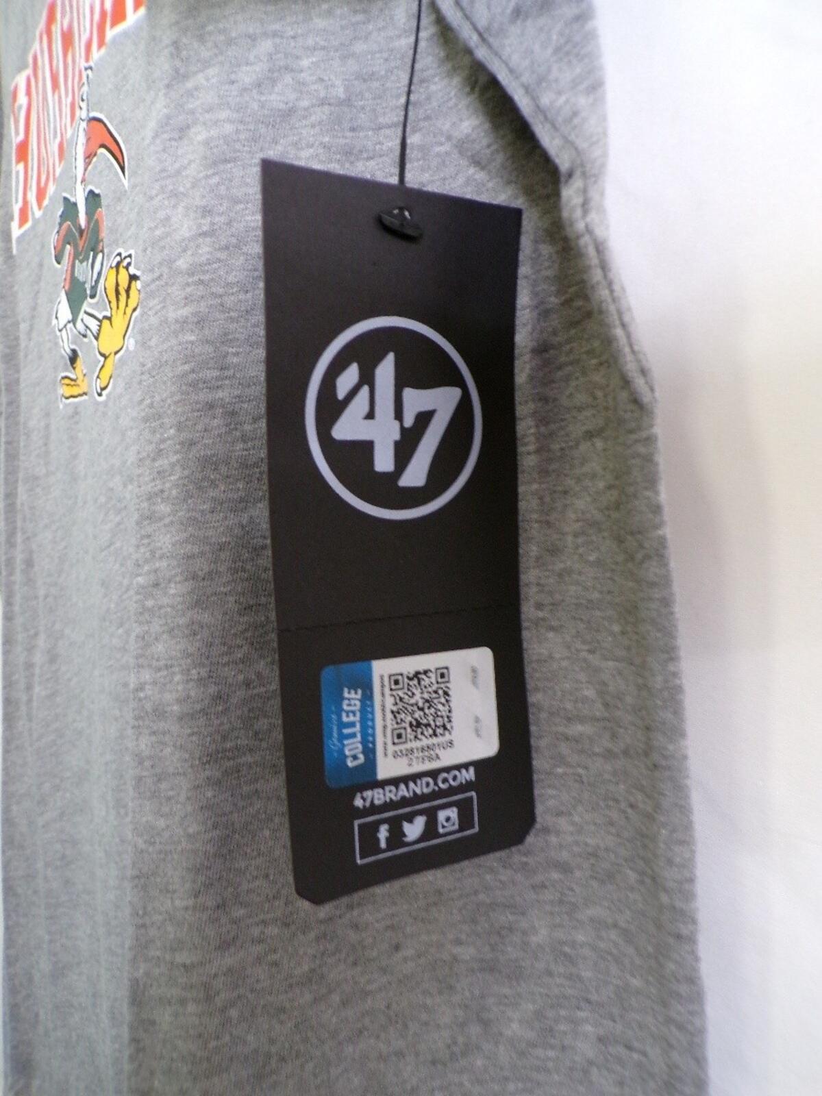 47 Brand Men's Miami Hurricanes Gray Graphic T-Shirt Medium Crew