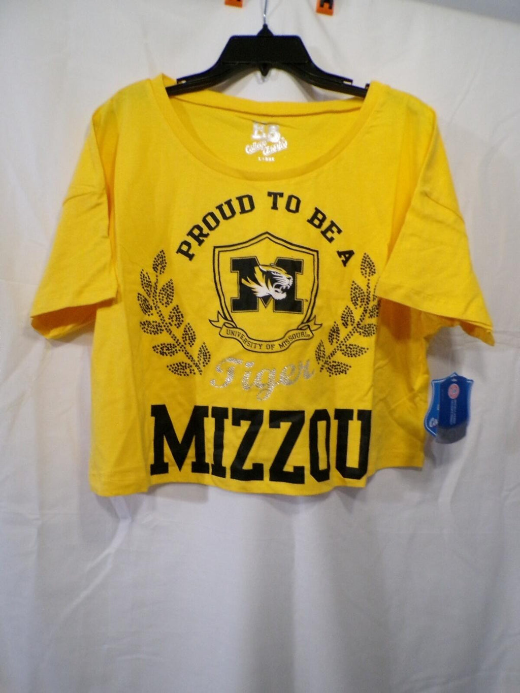 E5 College Classics Women's Mizzou Cropped T-Shirt Large Yellow Tigers