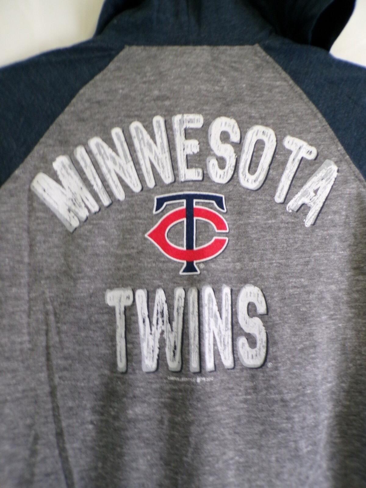 Minnesota Twins Full Zip Hoodie Boys M TC Logo Gray Raglan Sleeves