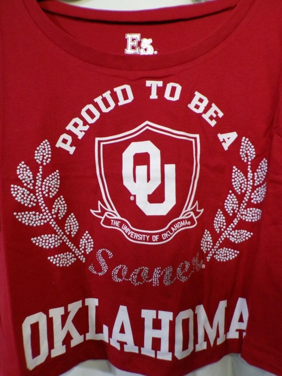 E5 College Classics Oklahoma Sooners Women's T-Shirt Medium Red OU Crest