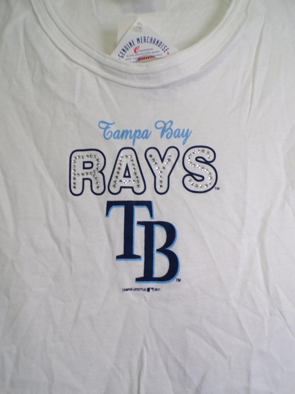 G-III 4Her Tampa Bay Rays Women's White Scoop Neck Rhinestone T-Shirt S