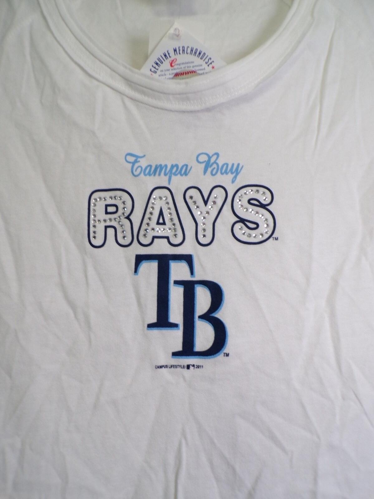 G-III 4Her Tampa Bay Rays Women's White Scoop Neck Rhinestone T-Shirt S