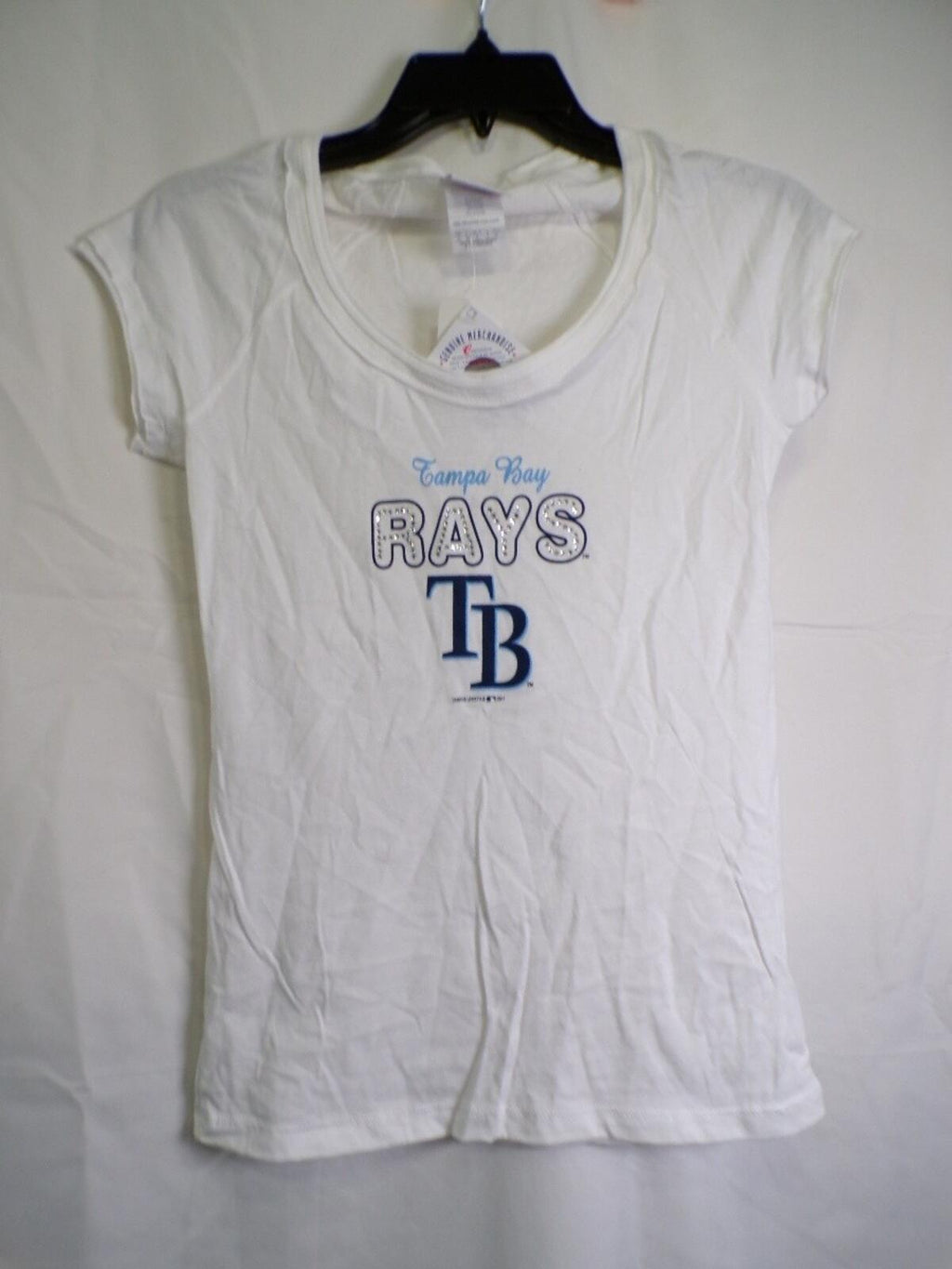 G-III 4Her Tampa Bay Rays Women's White Scoop Neck Rhinestone T-Shirt S