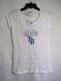 G-III 4Her Tampa Bay Rays Women's White Scoop Neck Rhinestone T-Shirt S