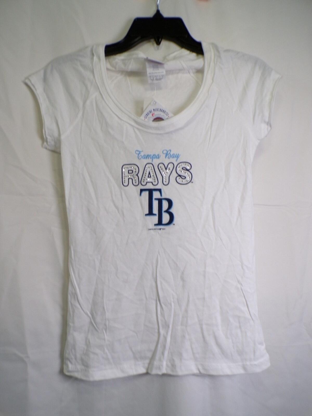 G-III 4Her Tampa Bay Rays Women's White Scoop Neck Rhinestone T-Shirt S