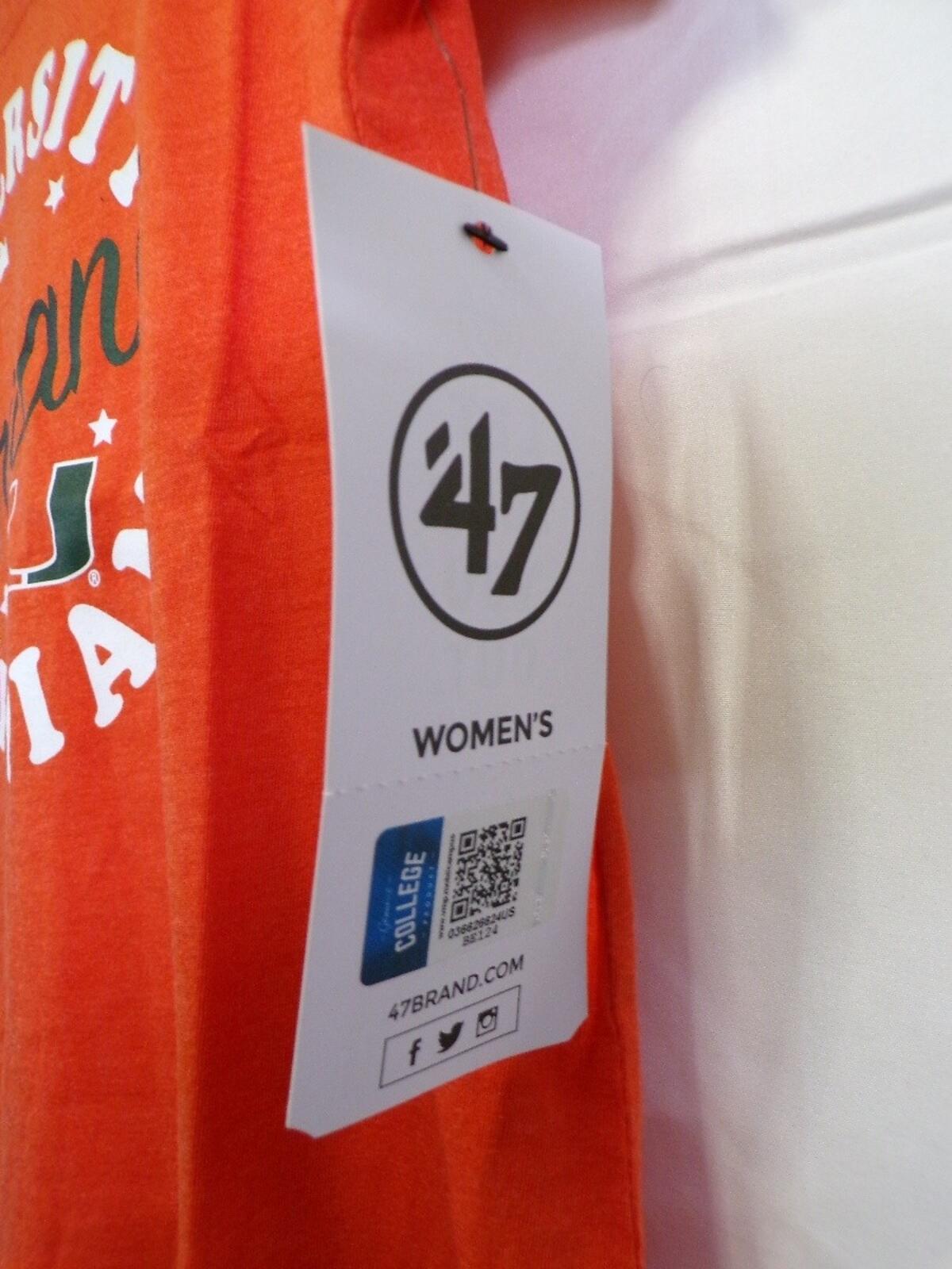 47 Brand Women's Miami Hurricanes T-Shirt Medium Orange Scoop Neck Tee