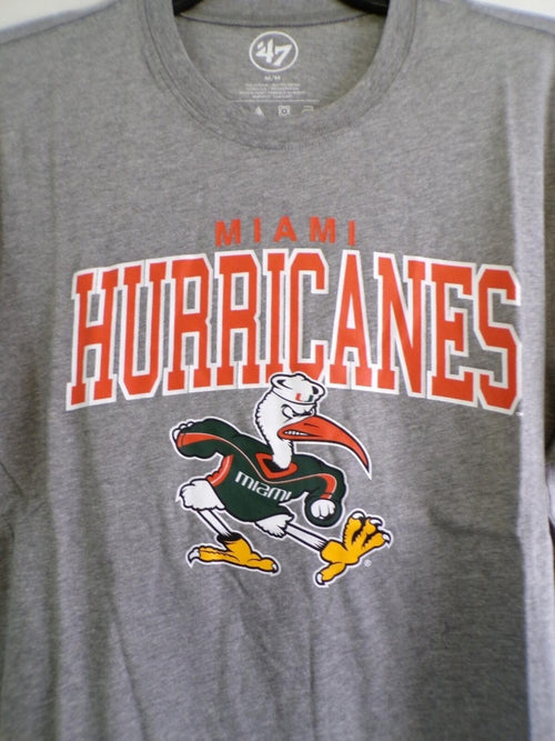 47 Brand Men's Miami Hurricanes Gray Graphic T-Shirt Medium Crew