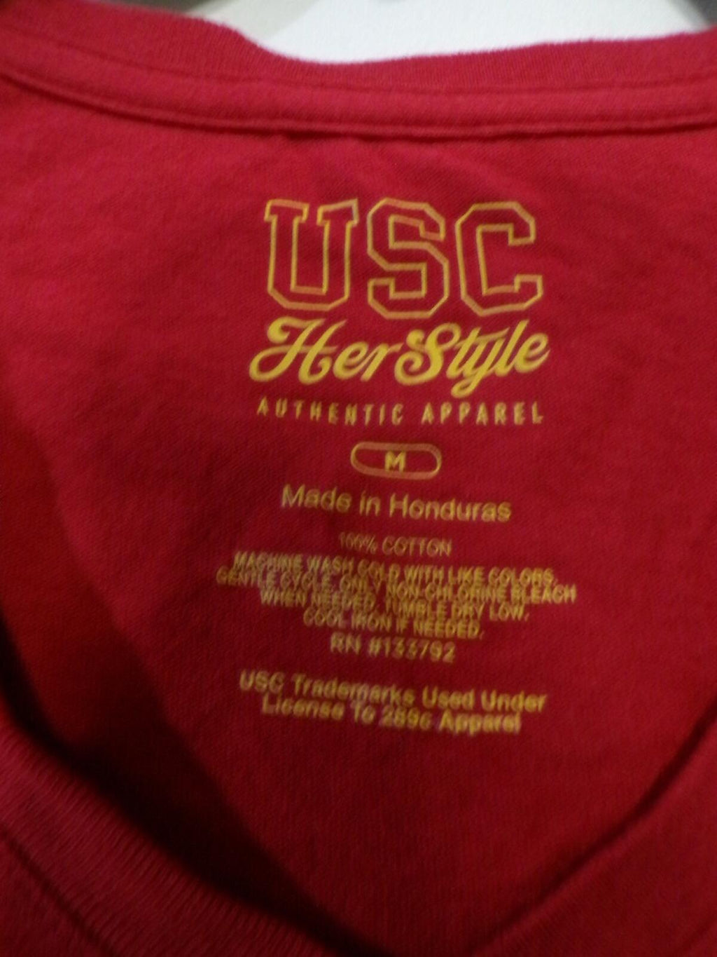 Her Style USC Trojans Women's M V-Neck T-Shirt Cardinal Red Gold