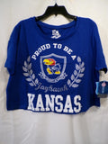 E5 College Classics Women's Kansas Jayhawks Cropped T-Shirt Medium Blue