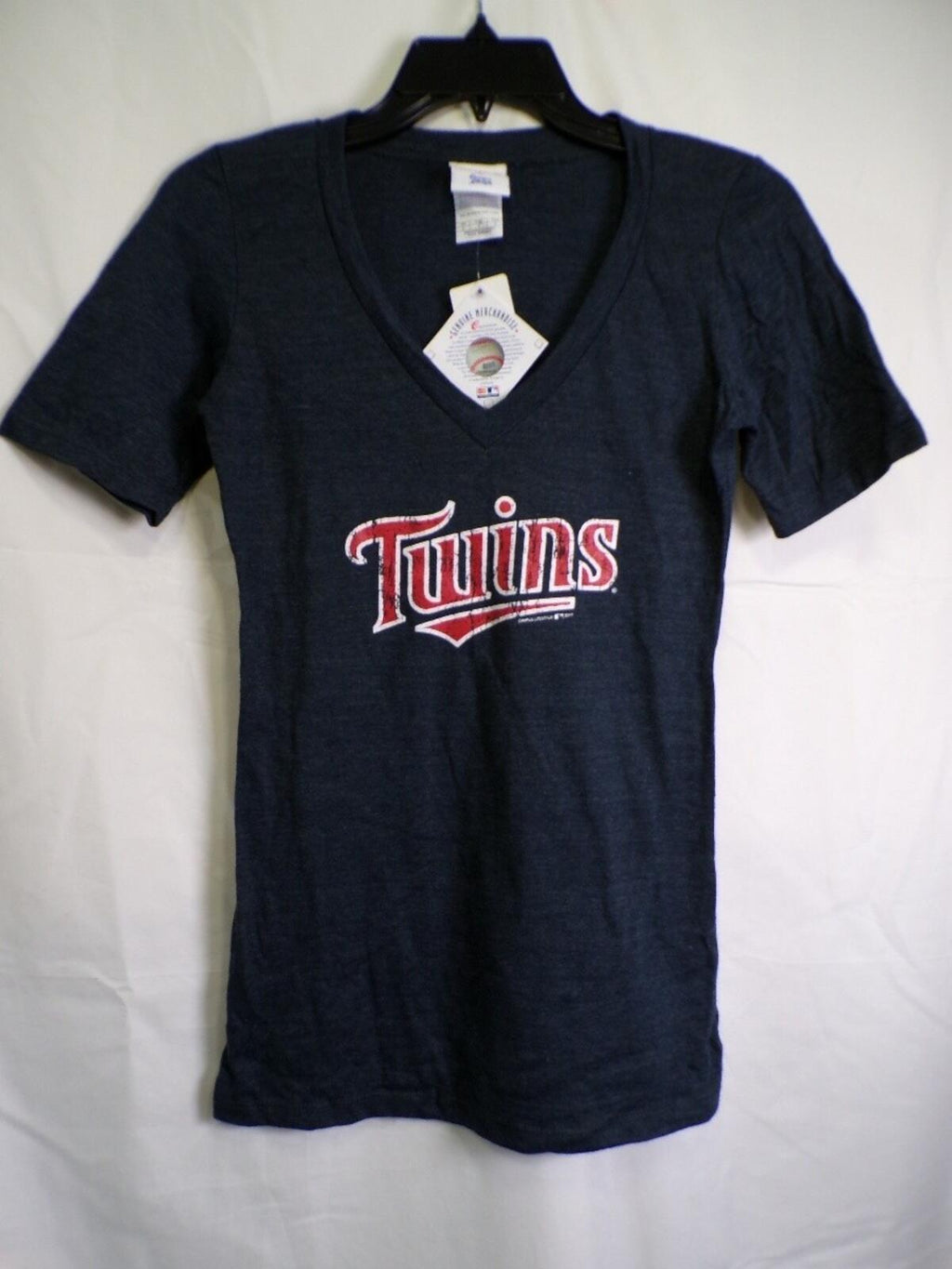 Majestic Women's Navy Heather V-Neck T-Shirt Size M Twins