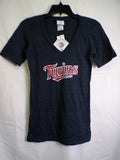 Majestic Women's Navy Heather V-Neck T-Shirt Size M Twins