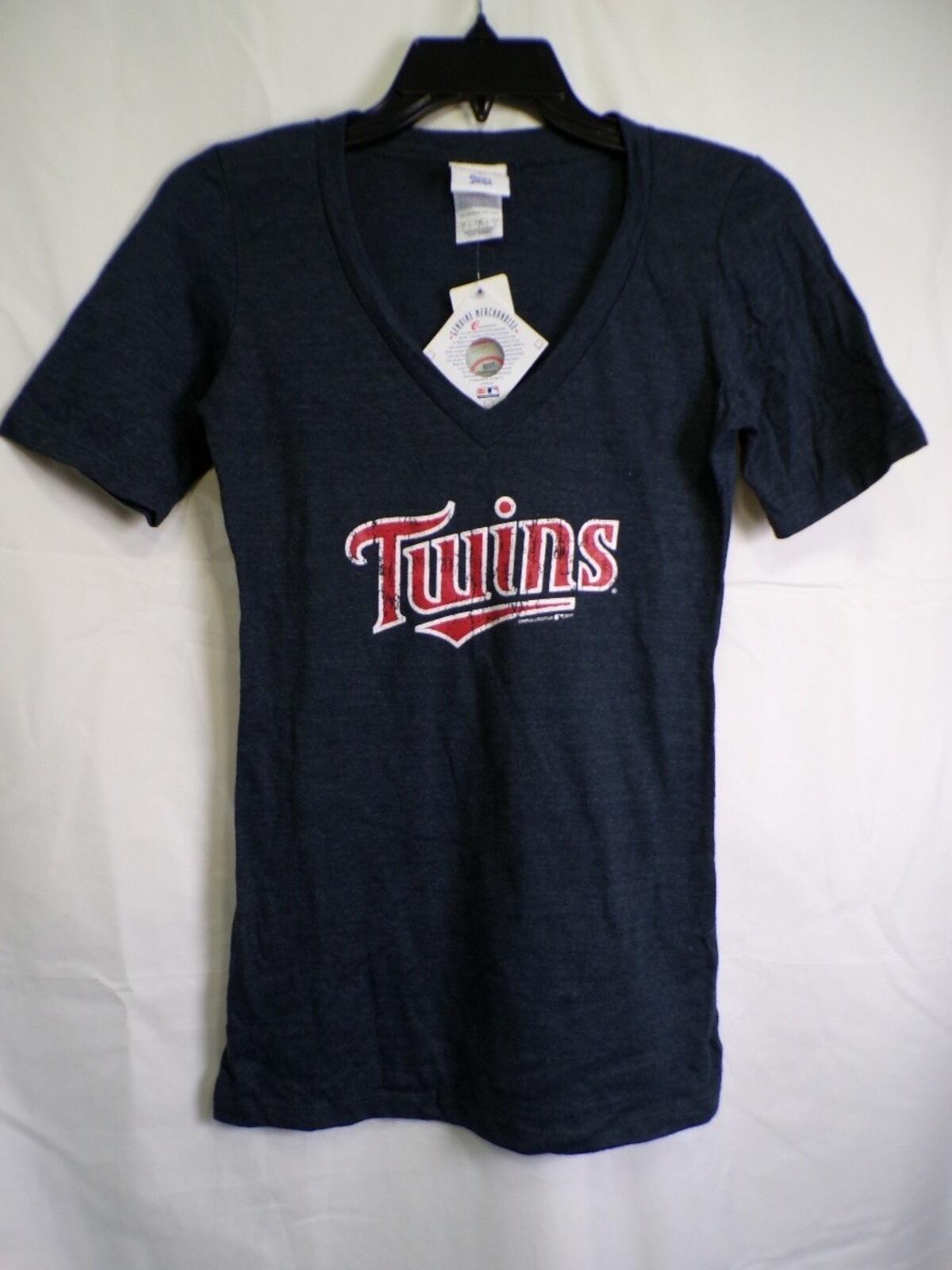 Majestic Women's Navy Heather V-Neck T-Shirt Size M Twins