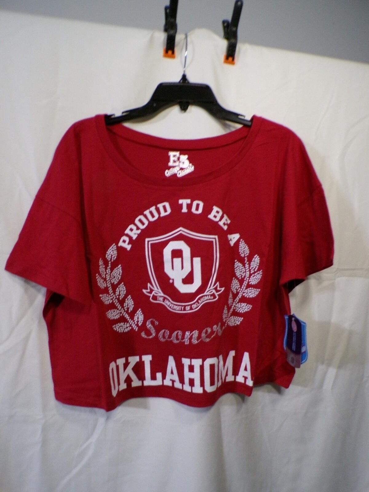 E5 College Classics OU University of Oklahoma Women's Cropped T-Shirt XL Red