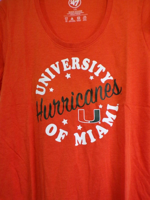 47 Brand Women's Miami Hurricanes University Graphic T Shirt L Orange