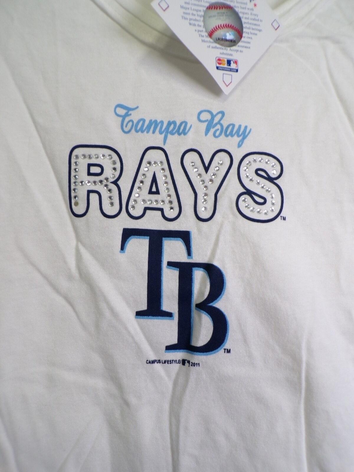 Women's Tampa Bay Rays White V Neck Rhinestone T-Shirt Size S