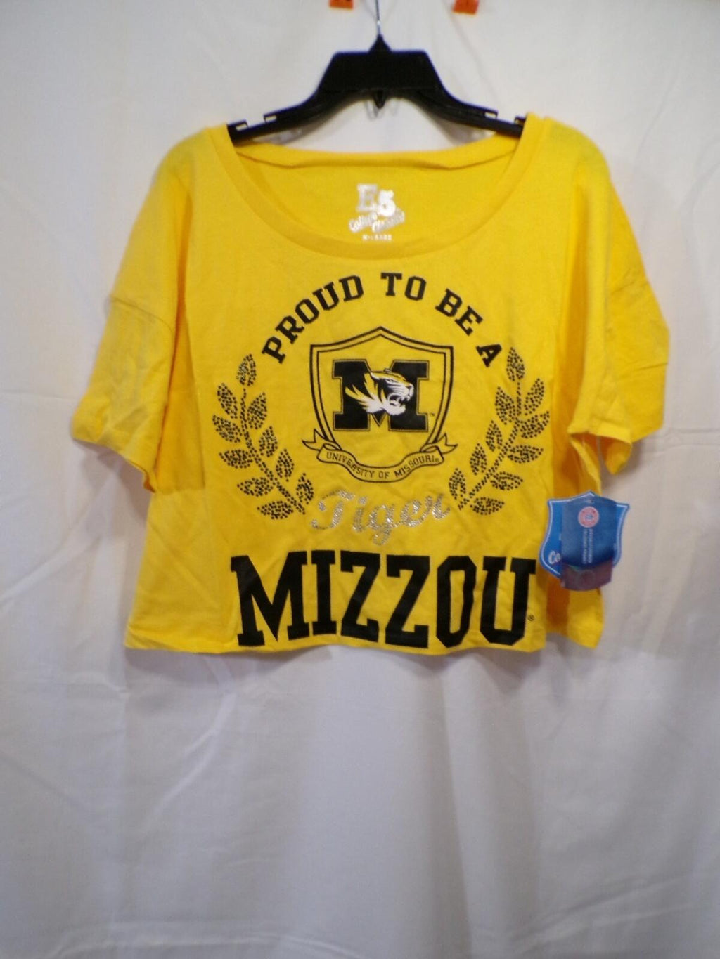E5 College Classics Mizzou Women's Cropped T-Shirt Gold Yellow XL Tigers