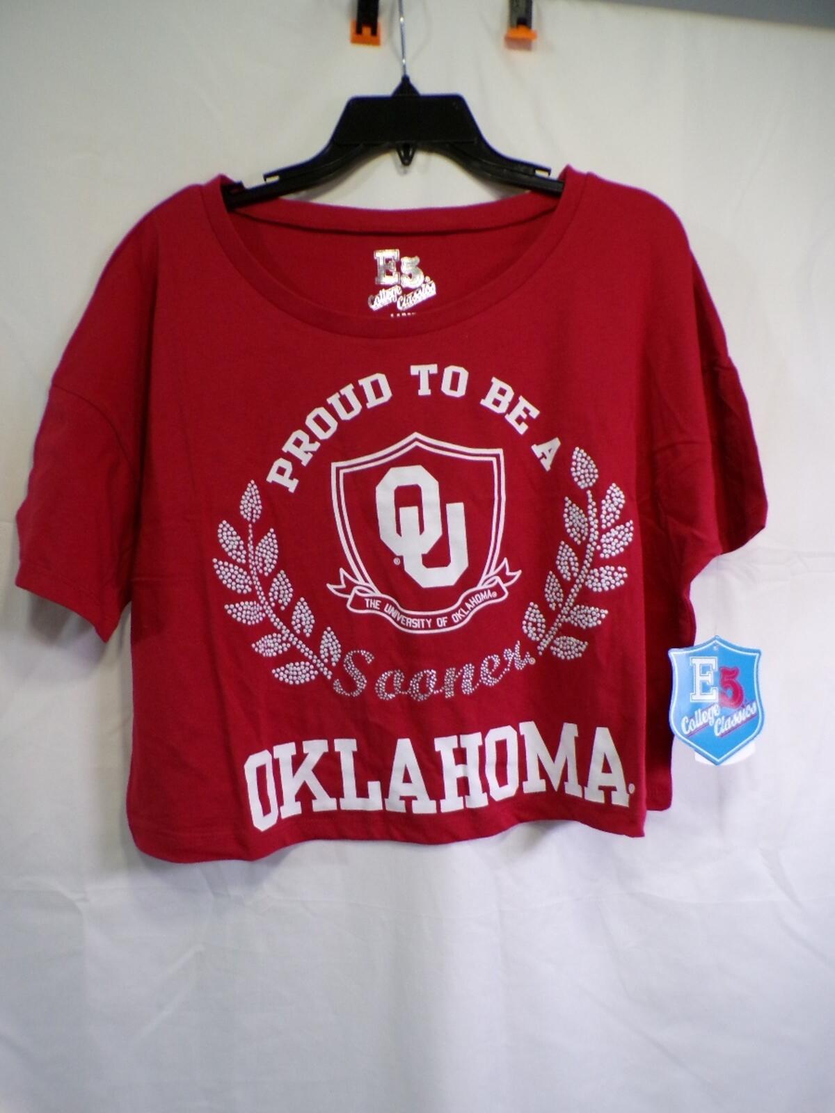 E5 College Classics Women's Cropped T Shirt Large OU Oklahoma Sooners Red