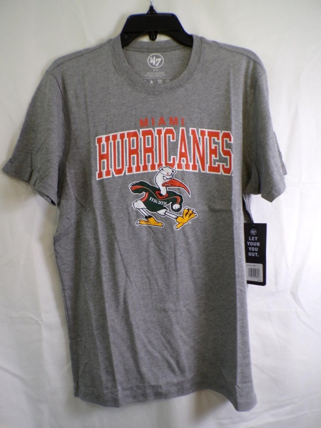 47 Brand Men's Miami Hurricanes Gray Graphic T-Shirt Medium Crew