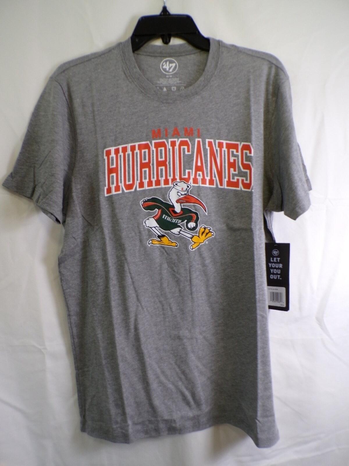47 Brand Men's Miami Hurricanes Gray Graphic T-Shirt Medium Crew