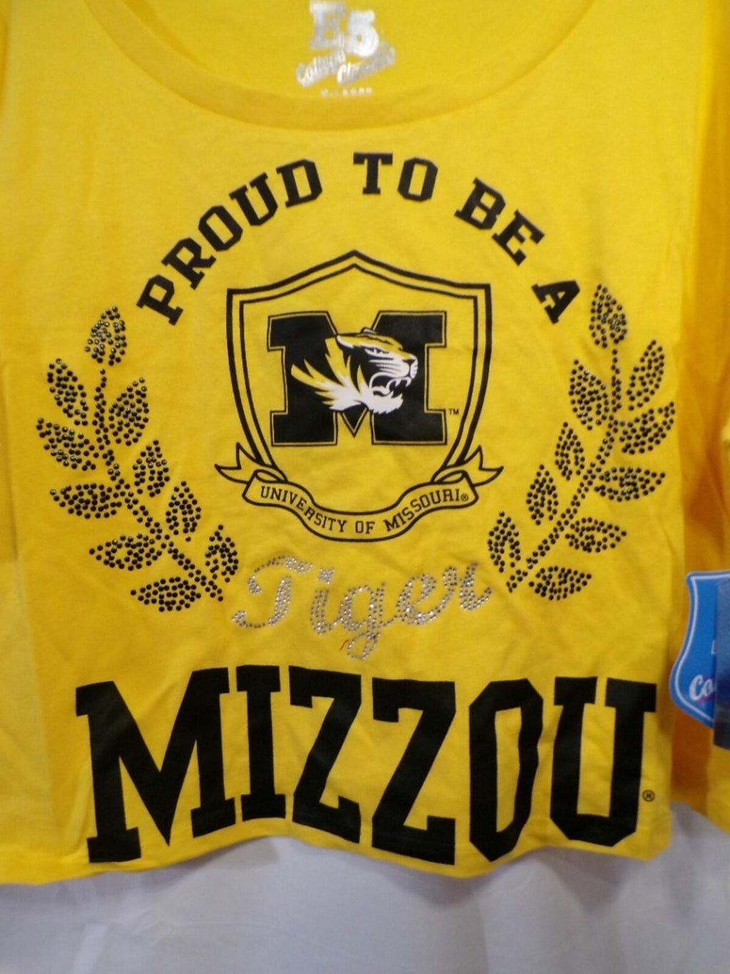 E5 College Classics Mizzou Women's Cropped T-Shirt Gold Yellow XL Tigers