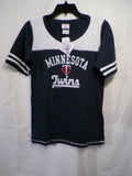 Majestic Women's Minnesota Twins Scoop Neck T-Shirt M Navy White Ringer