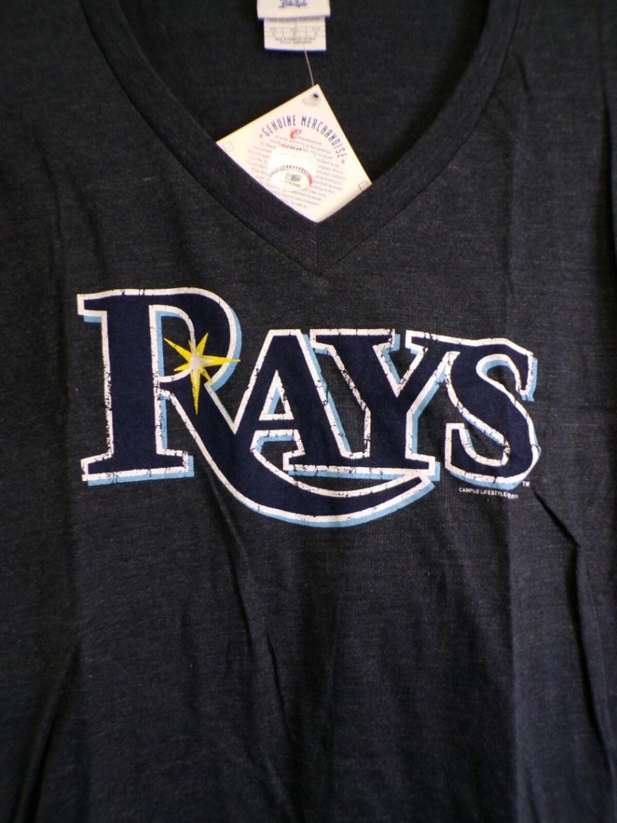Women's Tampa Bay Rays V Neck T Shirt Medium Navy RAYS