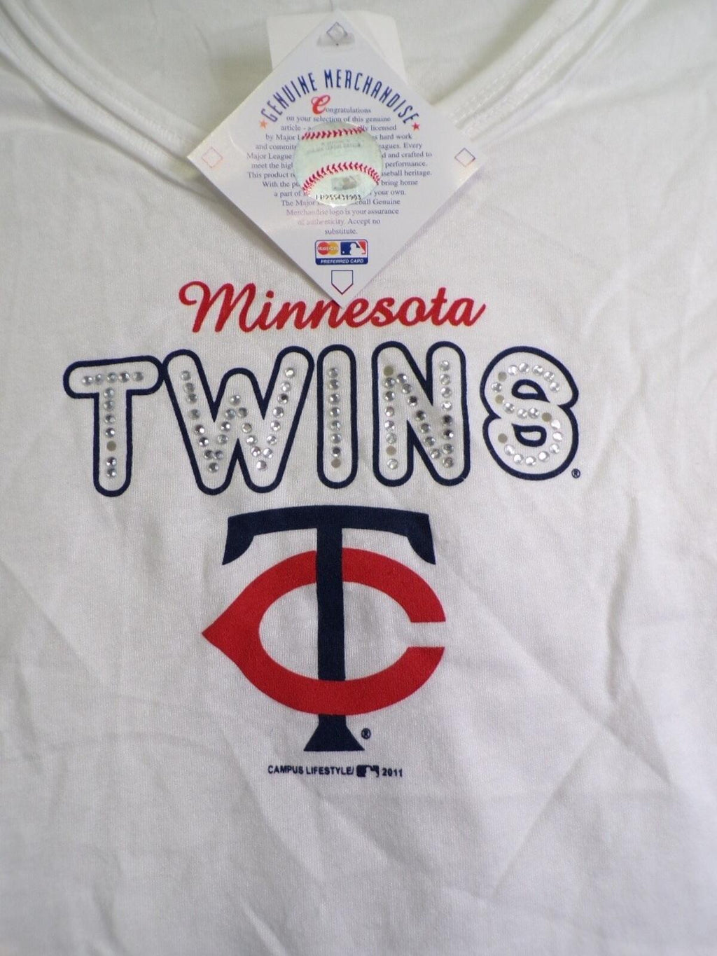 Genuine Merchandise Minnesota Twins Women's V-Neck T-Shirt S Rhinestone